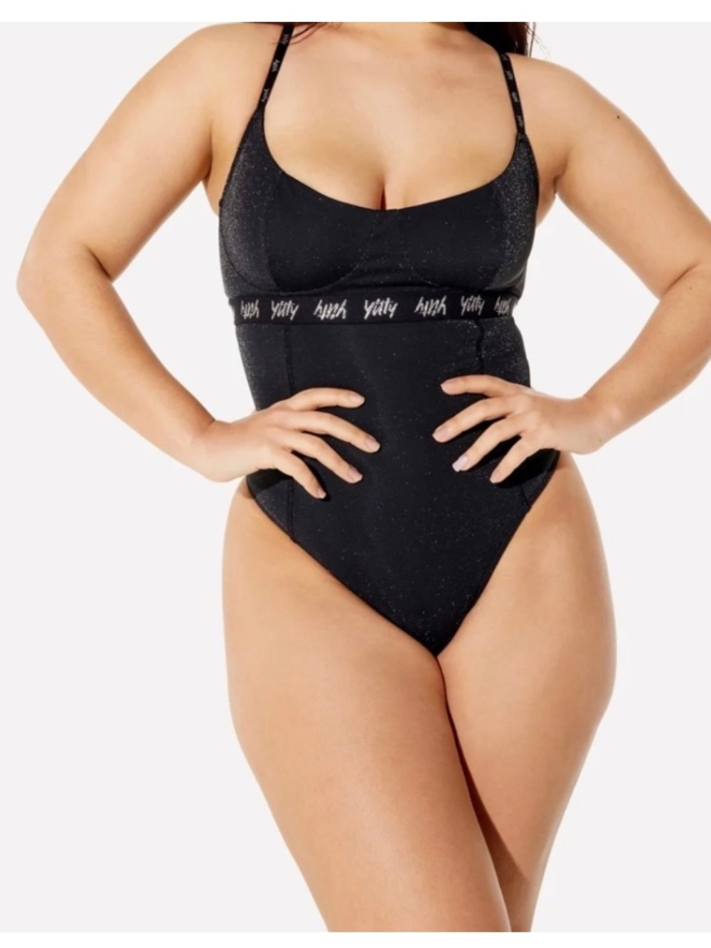 Yitty Shapewear Thong Body Suit Black Glitter Size XL
